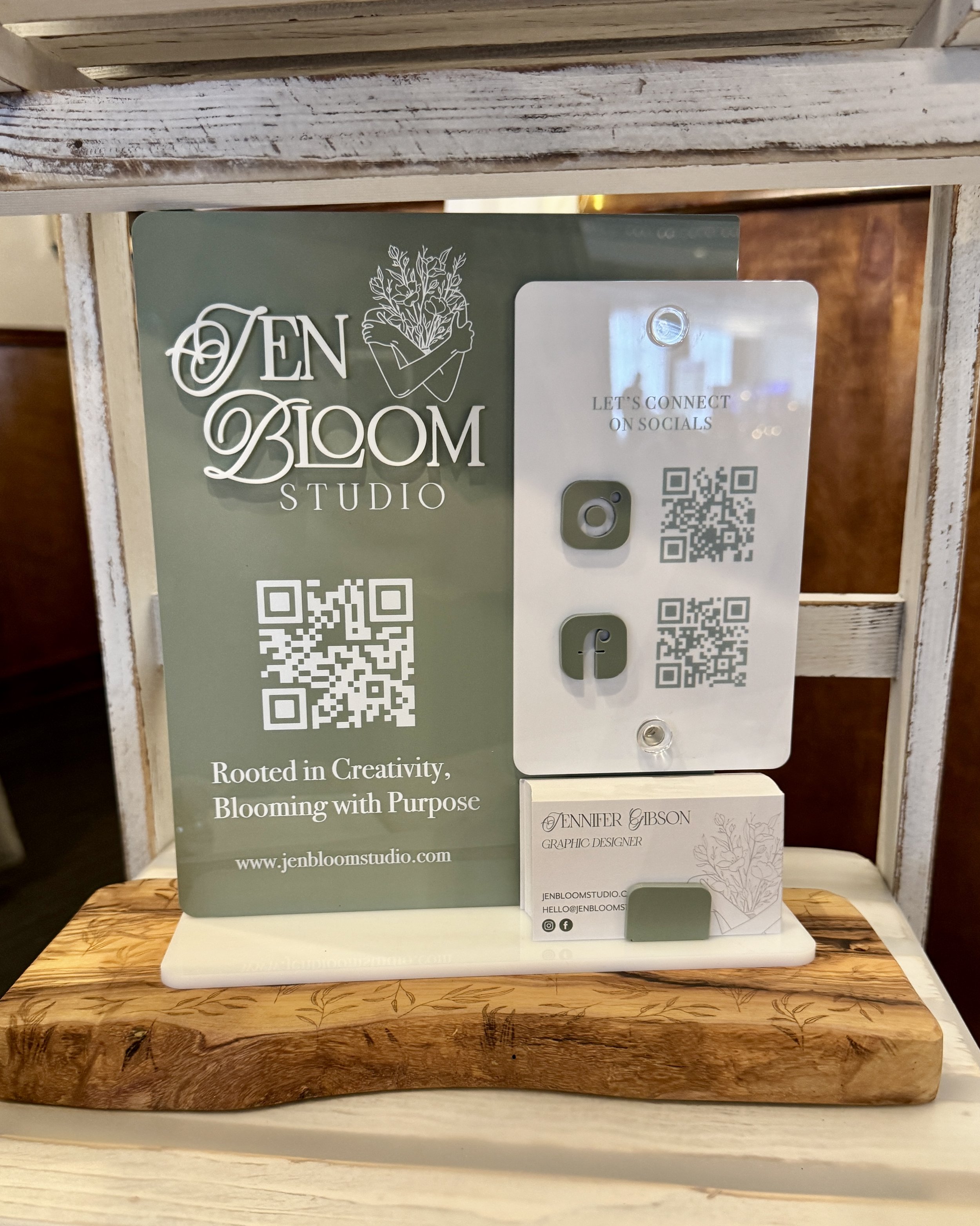 Business Acrylic Sign, QR Codes, Business Card Holder