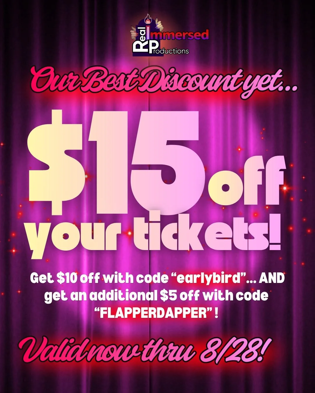 🚨 OUR BEST DISCOUNTS YET! 🚨

Murder, mystery, drag &amp; $15 OFF?!

Join us September 9th at @berlin.undernyc for Dragged at the Hooch-Off! &mdash; our outrageous 1920s immersive drag murder mystery!!

🐦 EARLYBIRD &rarr; $10 OFF
💃 FLAPPERDAPPER +