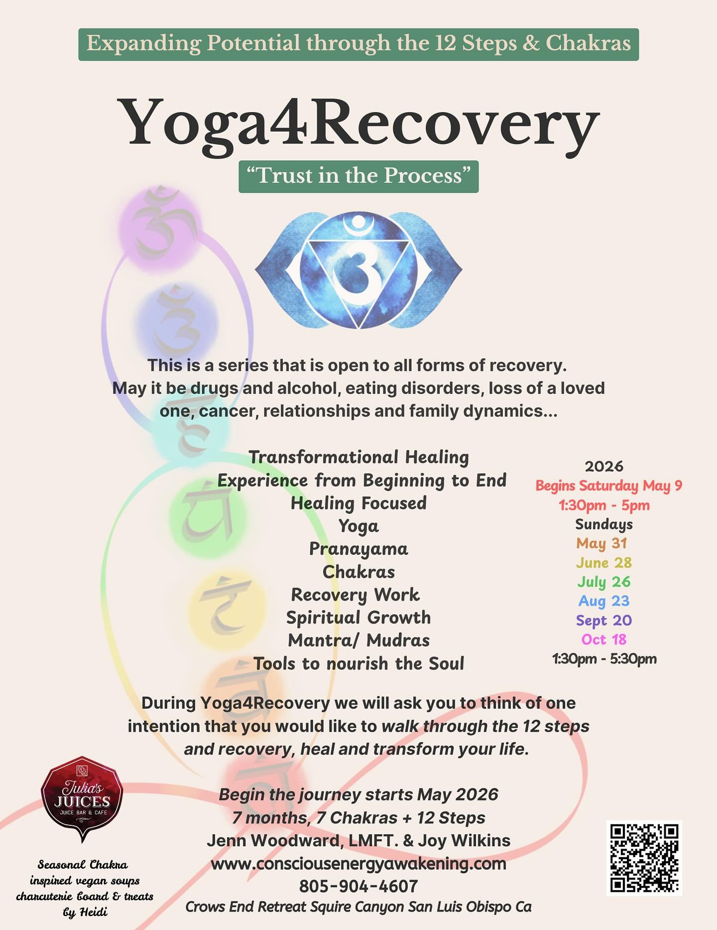 Joy and I are thrilled to announce that Yoga4Recovery is returning in 2026. 
Enrollment is already halfway full so head over to consciousenergyawakening.com navigate to the new Yoga4Recovery tab, and apply today. 

This powerful program offers transf