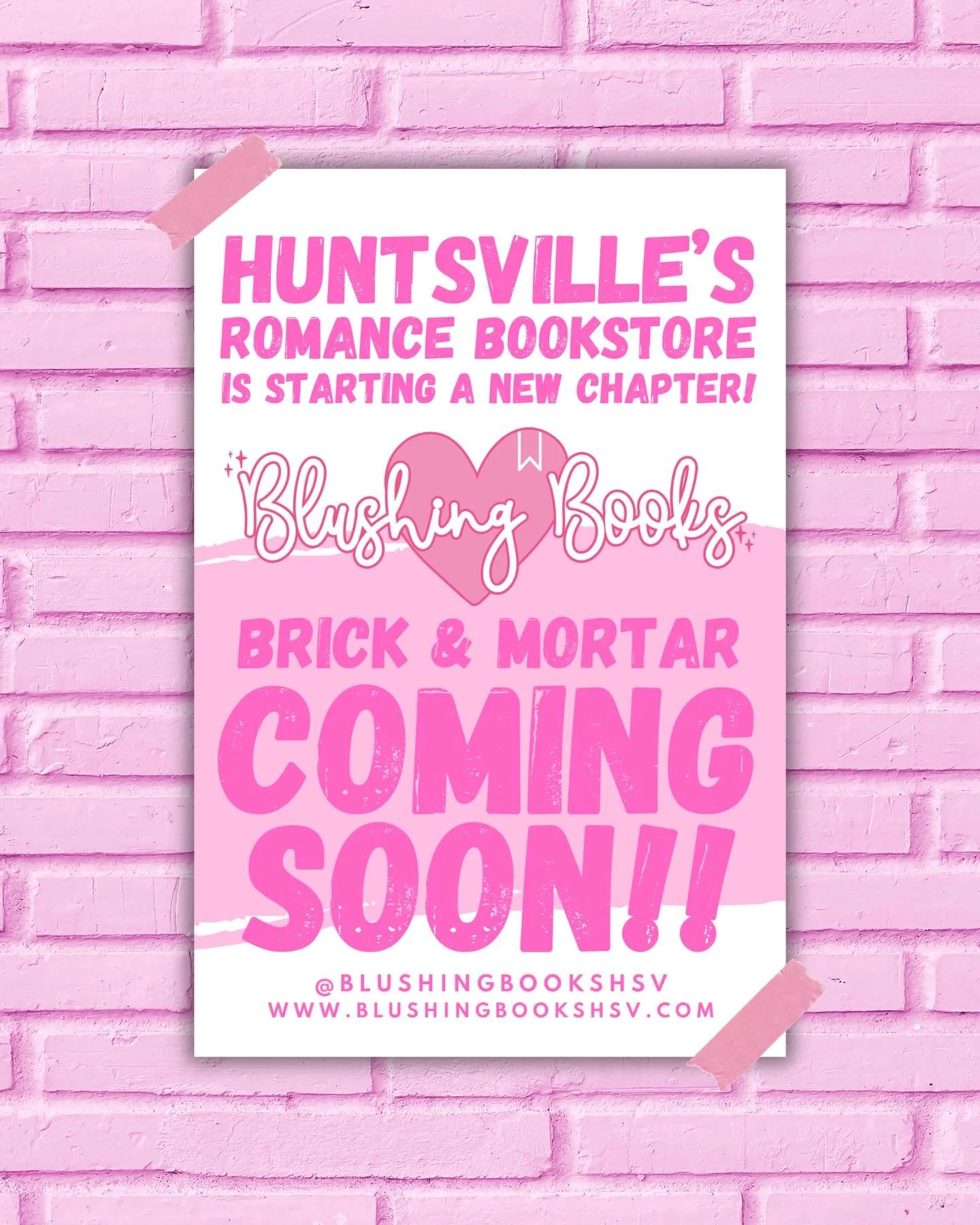 BLUSH BABES, STOP EVERYTHING! 😭 We have news.

Blushing Books is getting a brick &amp; mortar home. 🏡📚

What started as shelves on wheels and pop-ups full of romance is about to become a permanent space where you can: ✨ browse your next five-star 
