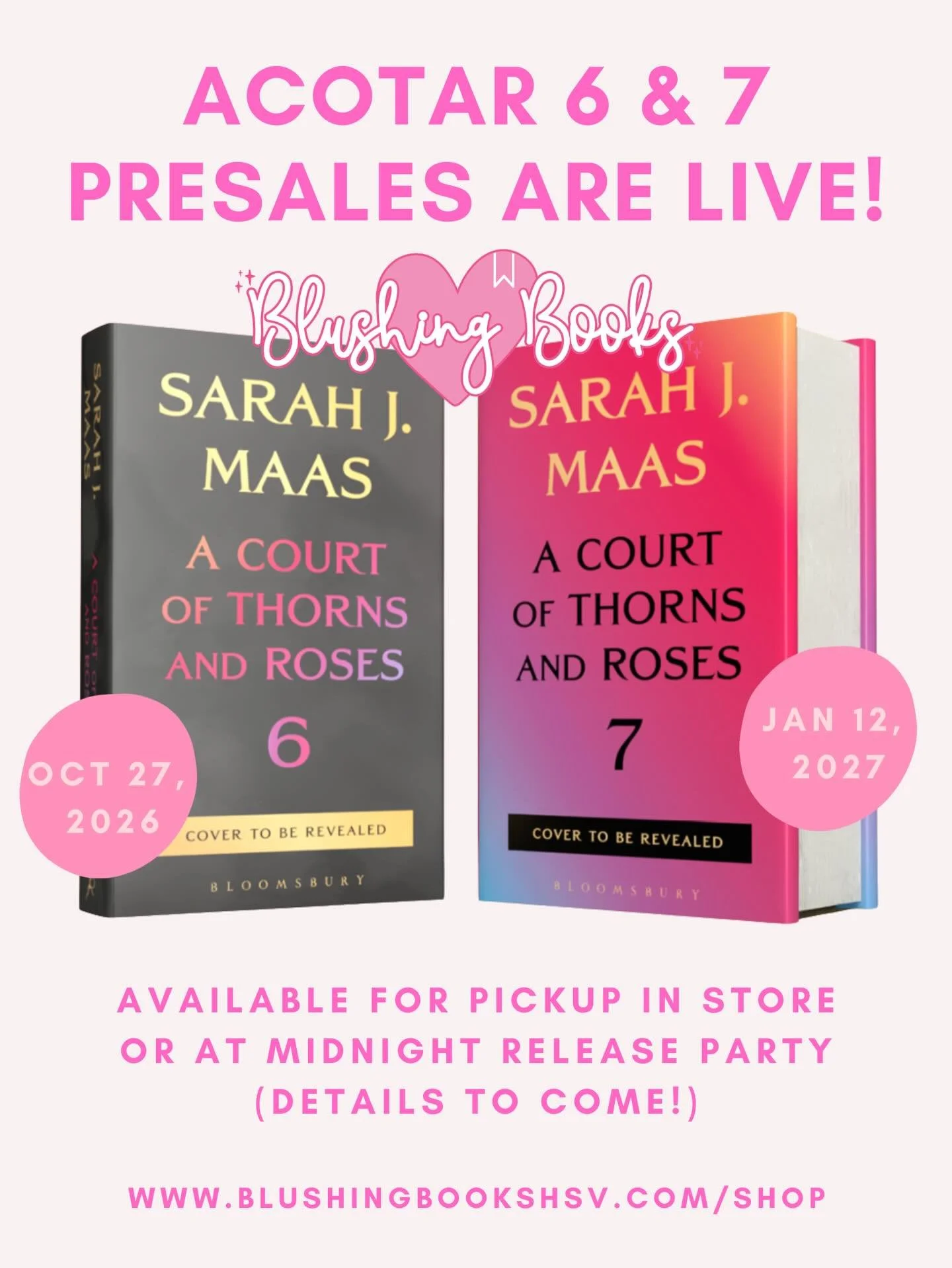 You can stop yelling at us now, presales are live for ACOTAR 6 &amp; 7 on the website!! 

If you already know you&rsquo;ll be screaming, crying, and throwing the book across the room with us&hellip;go ahead and lock in your copy now.

🖤 Book 6 relea