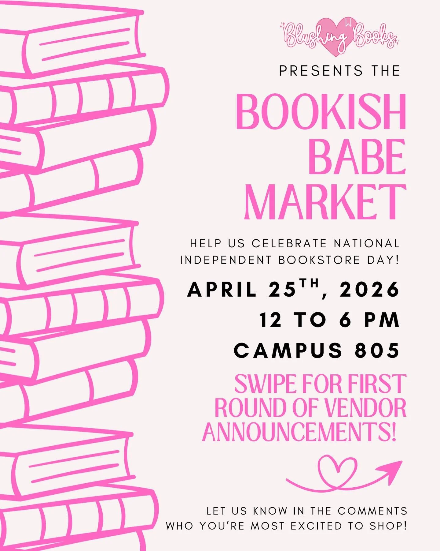 💖📚 BOOKISH BABES&hellip; IT&rsquo;S VENDOR TIME 📚💖

The moment we&rsquo;ve been waiting for 👀✨
Our FIRST ROUND of Bookish Babe Market vendors is here and we are OBSESSED! 

Think:
🎀 girly, bookish merch
📖 romance-coded everything
🕯️ candles, 