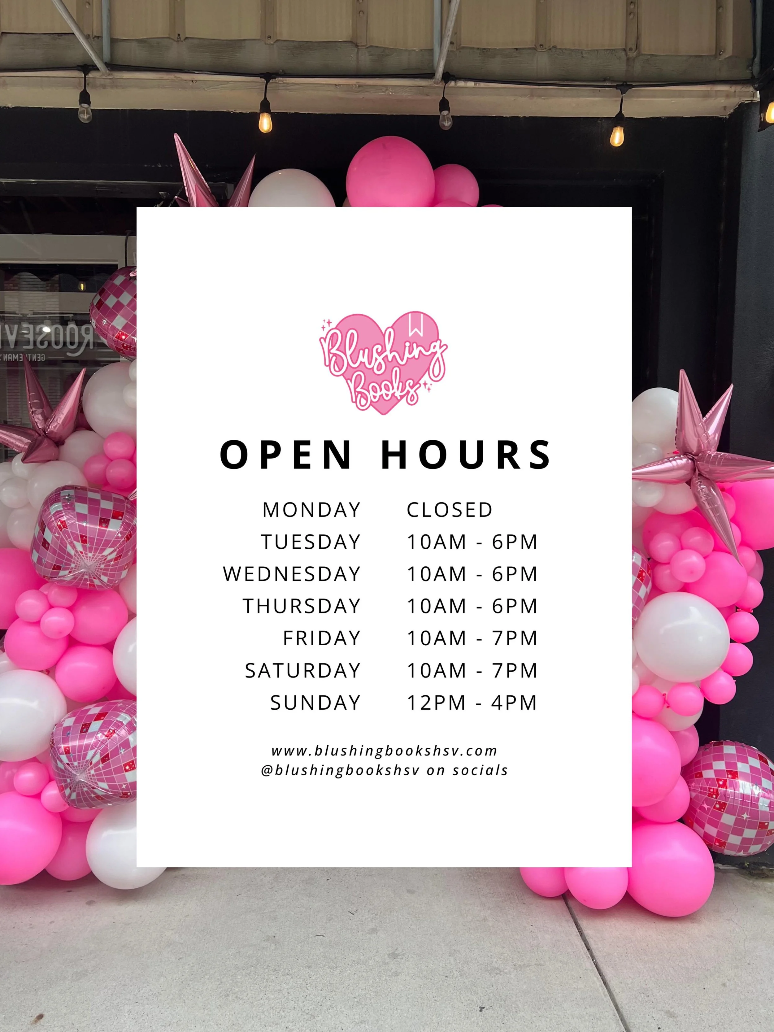 OPEN HOURS ARE HERE! 💖📚✨

We are still pinching ourselves that we get to welcome you into Alabama&rsquo;s first romance bookstore week after week. Whether you&rsquo;re stopping in for your next five-star read, hanging out with fellow romance reader