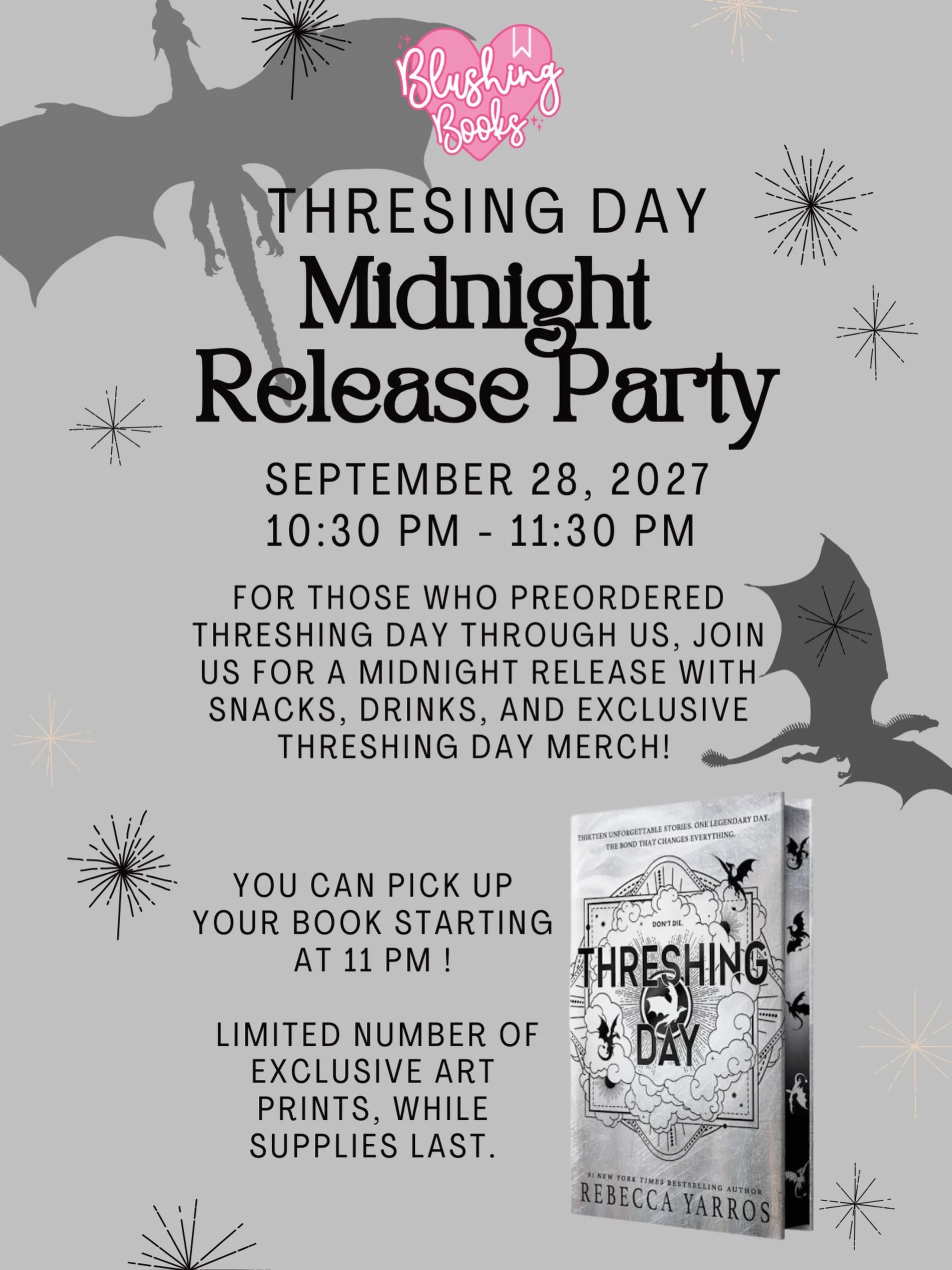 THRESHING DAY IS COMING!!! 🐉 ✨

Calling all Threshing Day Preorders! We&rsquo;re throwing a midnight release party and you&rsquo;re invited! 

Join us September 28th from 10:30-11:30 pm for a night of snacks, drinks, exclusive Threshing Day merch, a