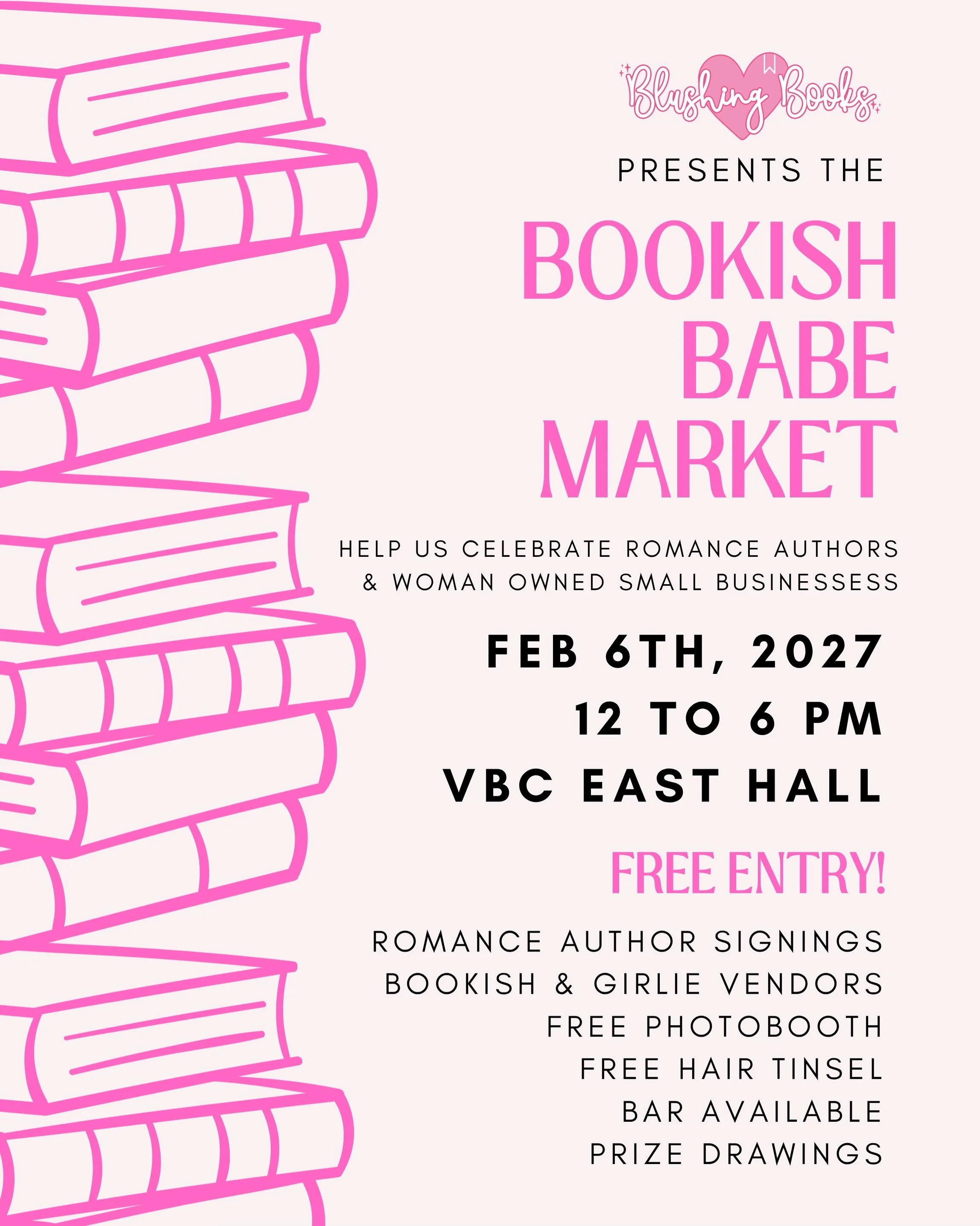 IT&rsquo;S BACK, BITCHES. 💅📚

The Bookish Babe Market is BACK and we are making it bigger, girlier, and even more unhinged. 

Join us Saturday, February 6th from 12&ndash;6 PM at VBC East Hall for a full day of romance authors, bookish goodies, wom