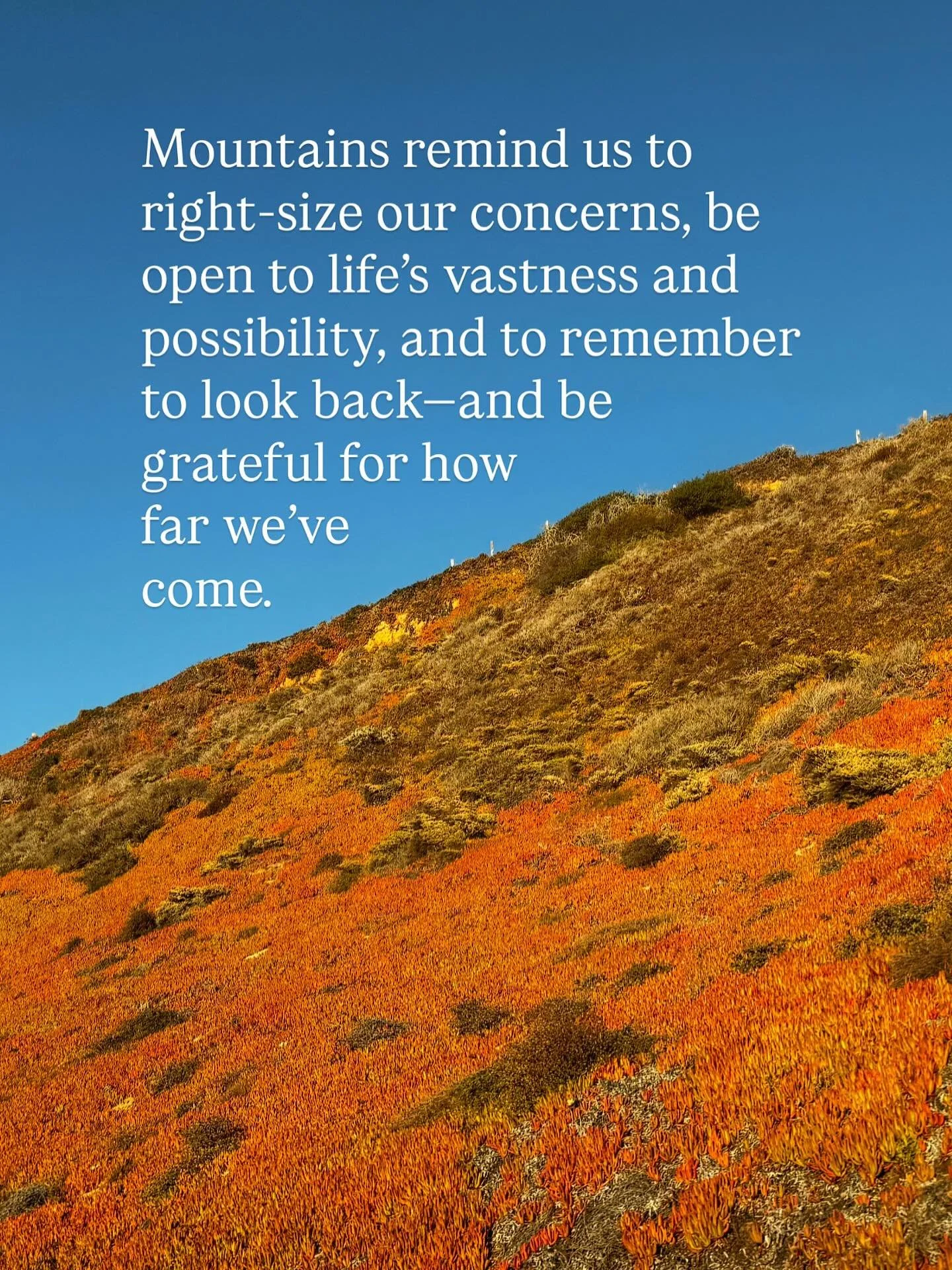 A message from the mountain… 
Notice the beauty all around you, look ahead to prepare for the next steps…but don’t forget to look back every once in a while to see how far you’ve come. 🏔️