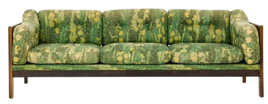 Scandinavian Midcentury Rosewood Sofa "Monte Carlo", 1965 Green pattern wood sofa
