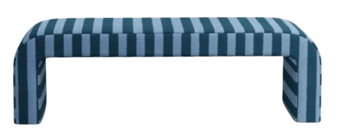 Barley Upholstered Blue Striped Bench 