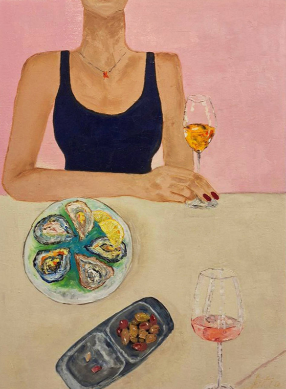 "The women. Original oil painting with frame" Painting 
Fresh abstraction in calm colors, painted in oil on canvas 70*50 cm.

An abstract painting is suitable for decorating the interior of a kitchen or dining room; calm shades of the sea also look g