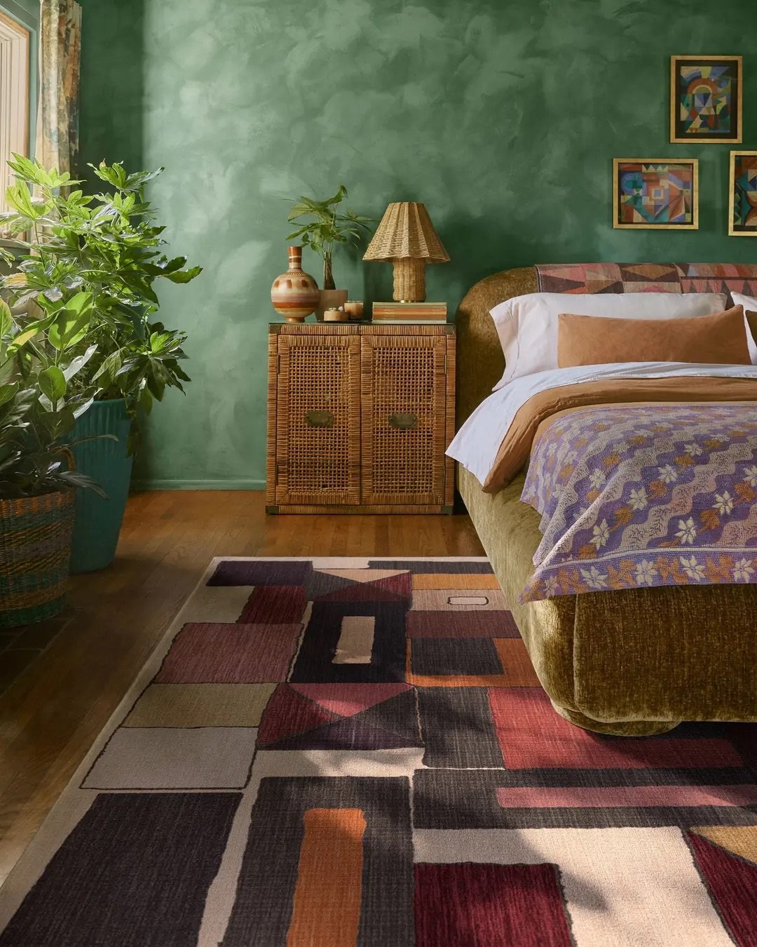 Putting the art in architecture. The Modra Warm Brown Rug is a repeating pattern of nested block shapes with a hand-drawn quality, translated from Justina Blakeney's original freehand artwork. Warm neutrals ranging from dark to light, taupes, creams,
