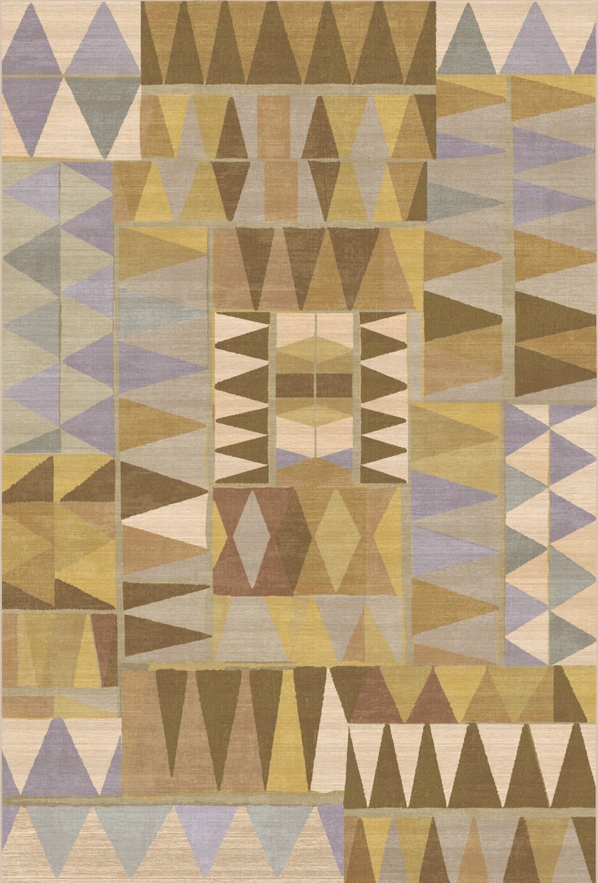 Tri a new angle. The Cadra Ochre Rug is an all-over geometric pattern of repeating triangles that shift in color and size, translated from Justina Blakeney's original artwork. Warm ochres and yellows, soft creams, grey-purples, and burnt umber come t
