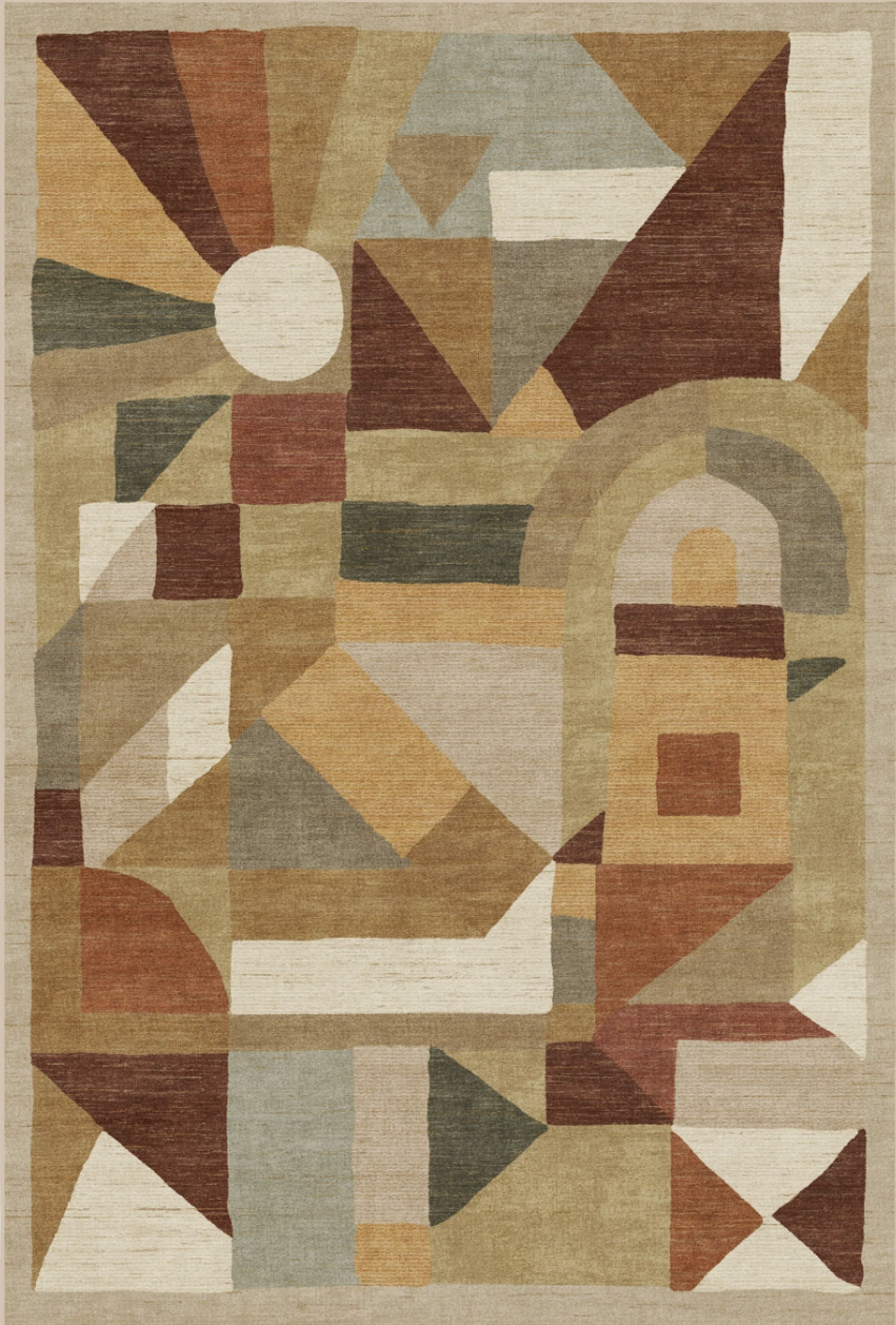 An opulent optical illusion. The Orilla Natural Rug draws from abstract landscapes and stucco buildings, translating Justina Blakeney's original artwork into blocks of color that invite the eyes (and feet!) to dance across the terrain. Warm browns, n