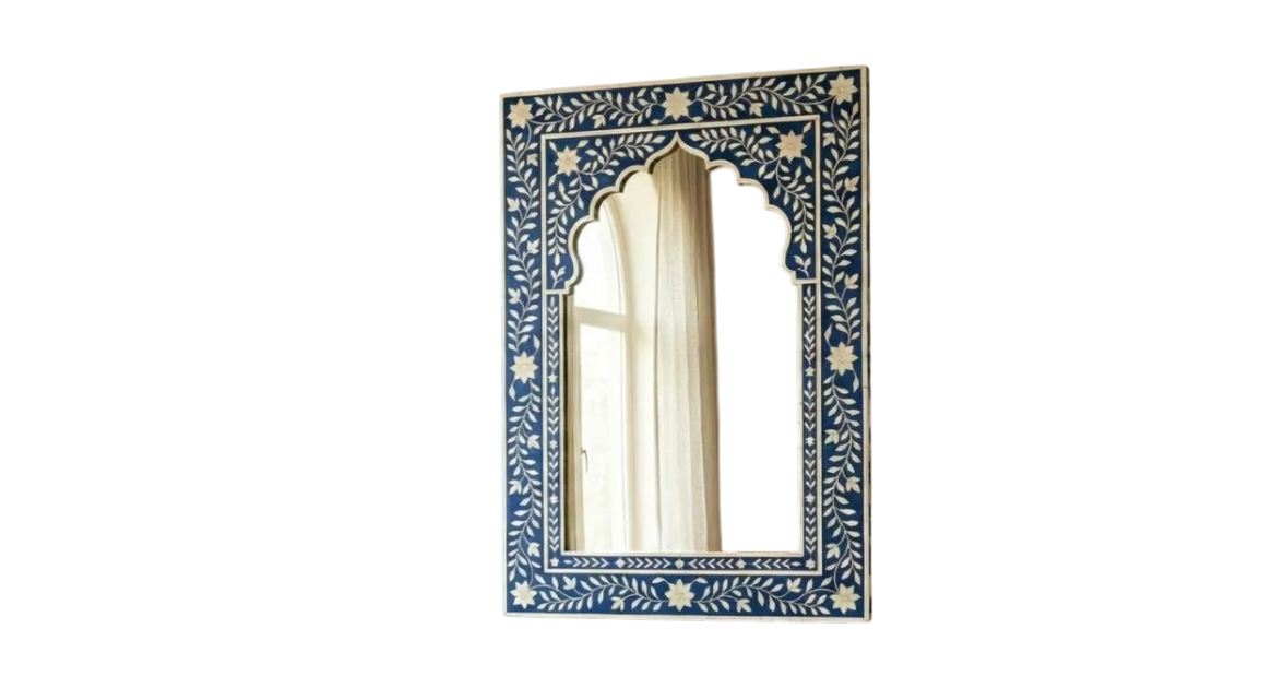 Handcrafted Blue Bone Inlay Arched Mirror Frame-Photoroom.png
