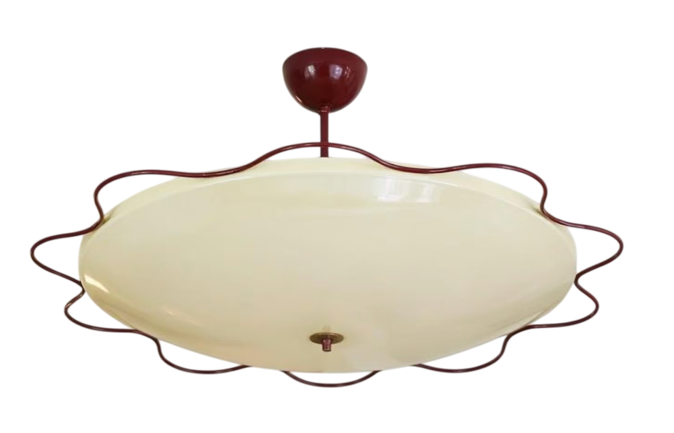  Grand Mid-Century Flush Mount Uplight Ceiling Lamp, Brass Chandelier.png