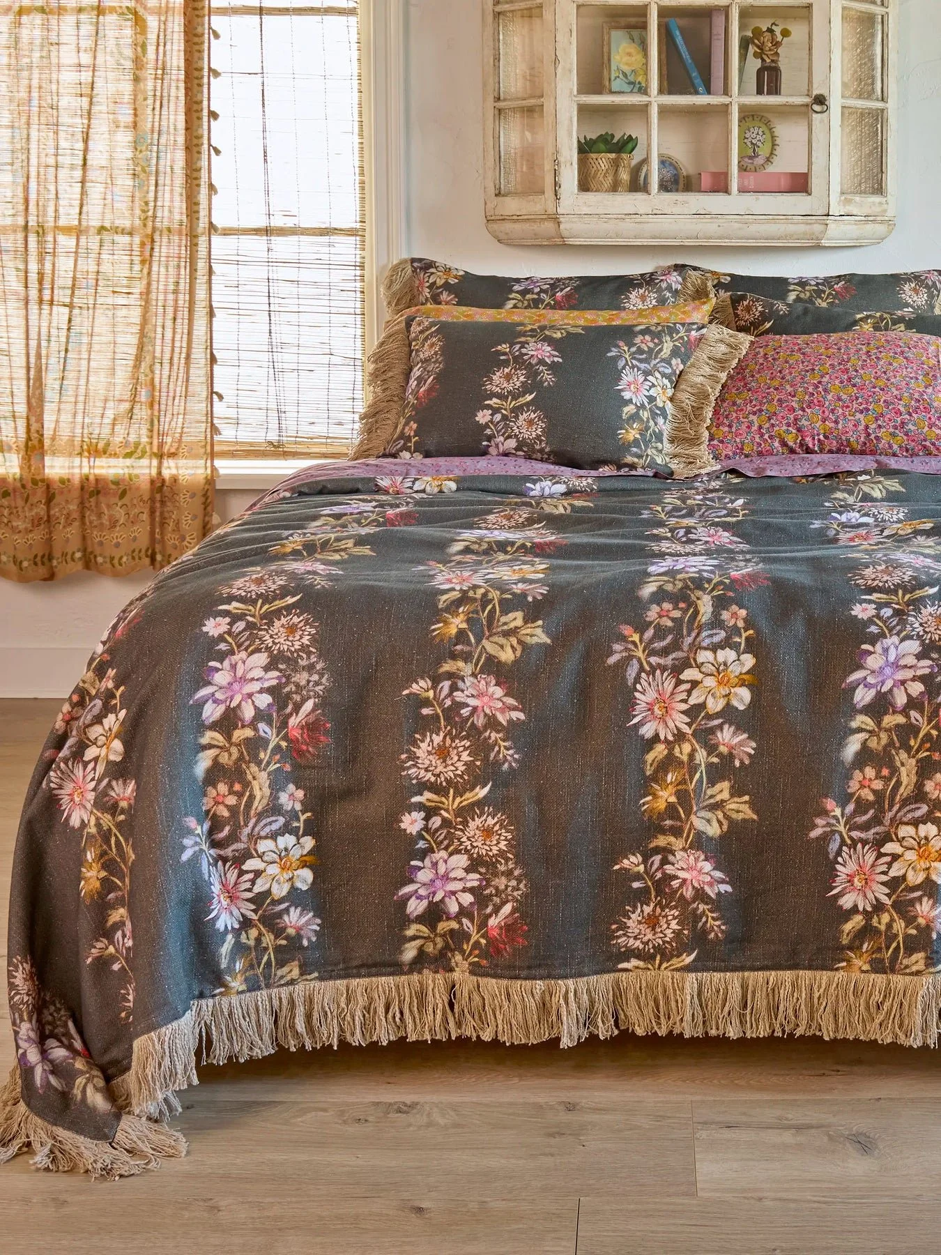 The long, shaggy fringe is everything! This is the bedspread that transforms a bedroom into a space that feels joyful, boho, and completely you. The prettiest designs printed on that beautiful textured fabric makes every colorway feel like a work of 