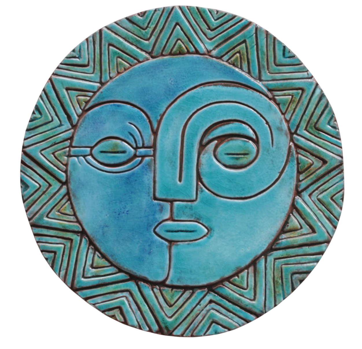 Handmade Ceramic Sun and Moon Wall Art Turquoise Blue Green.png