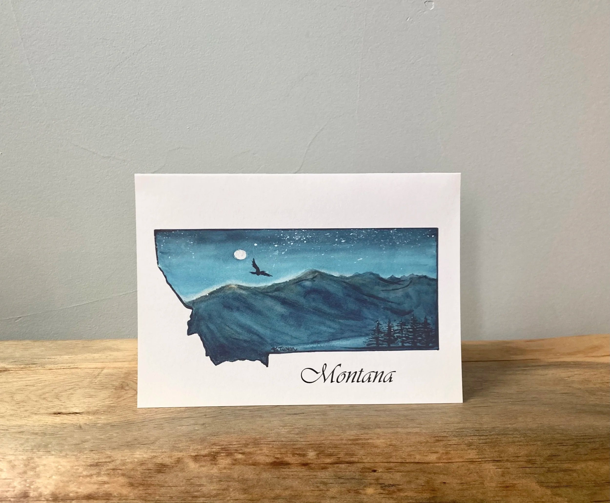 Night Sky in Montana Watercolor Greeting Card