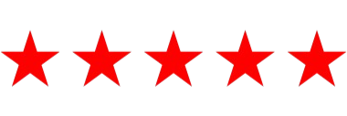 Five red stars in a row against a black background