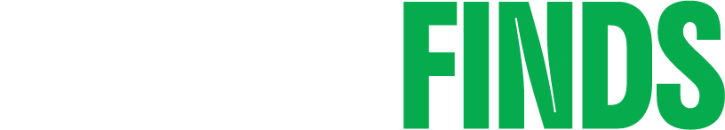 Close-up of a door with a black handle and a sign that says 'FIND' in green capital letters.