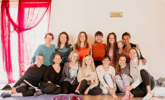 Group of women on a yoag retreat with Fiona MacLeod