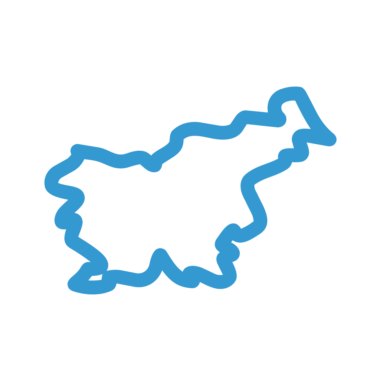 Outline map of the state of Arkansas in blue on a black background.