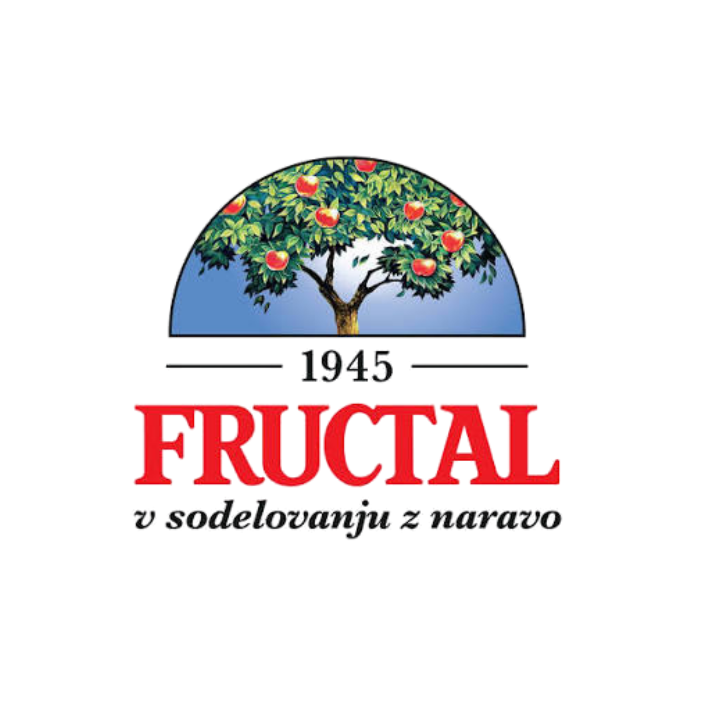A logo featuring a tree with red apples and green leaves, with the word 'FRUIT' in large red letters and some smaller, less readable text underneath.