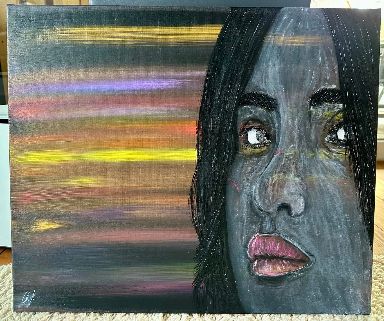 Porträt von Naoe aus Assassin’s Creed Shadows – atmosphärisches Gemälde mit ruhigen Farbübergängen und emotionalem Ausdruck.