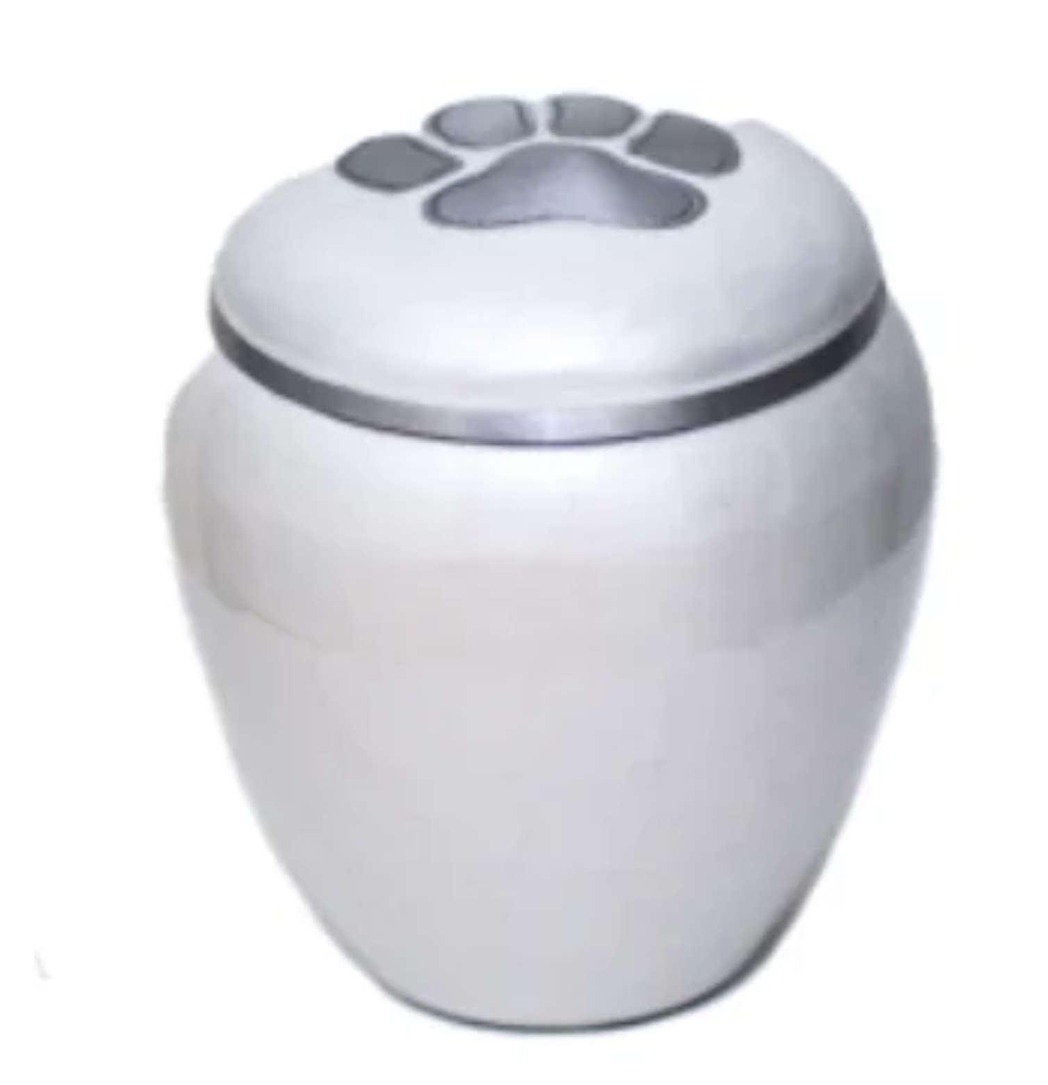 En hvit og sølvfarget urne.