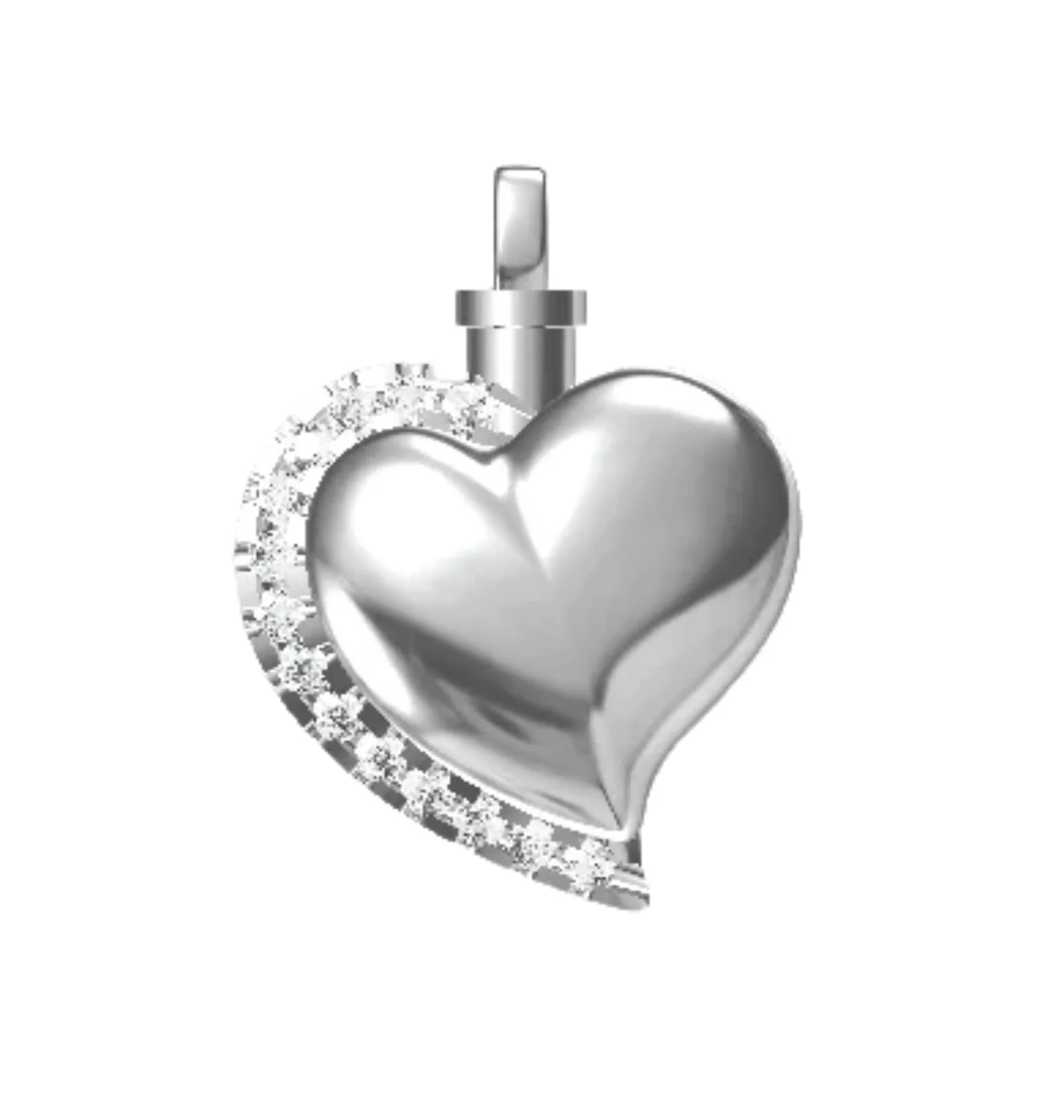 Minnesmykke, sølvhjerte anheng med diamanter.