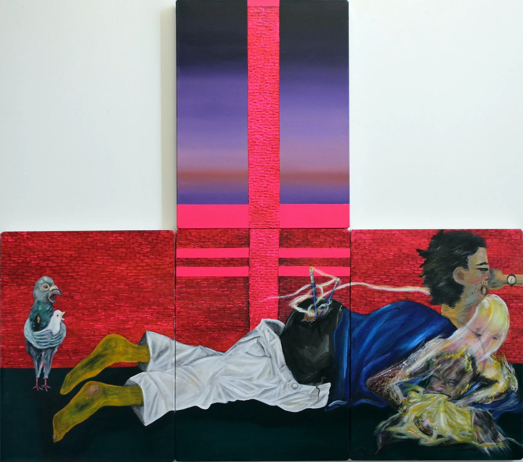 In the Shadow of Desire, Youth Dwindles, 2025. Acrylic on canvas — 120 x 135 cm