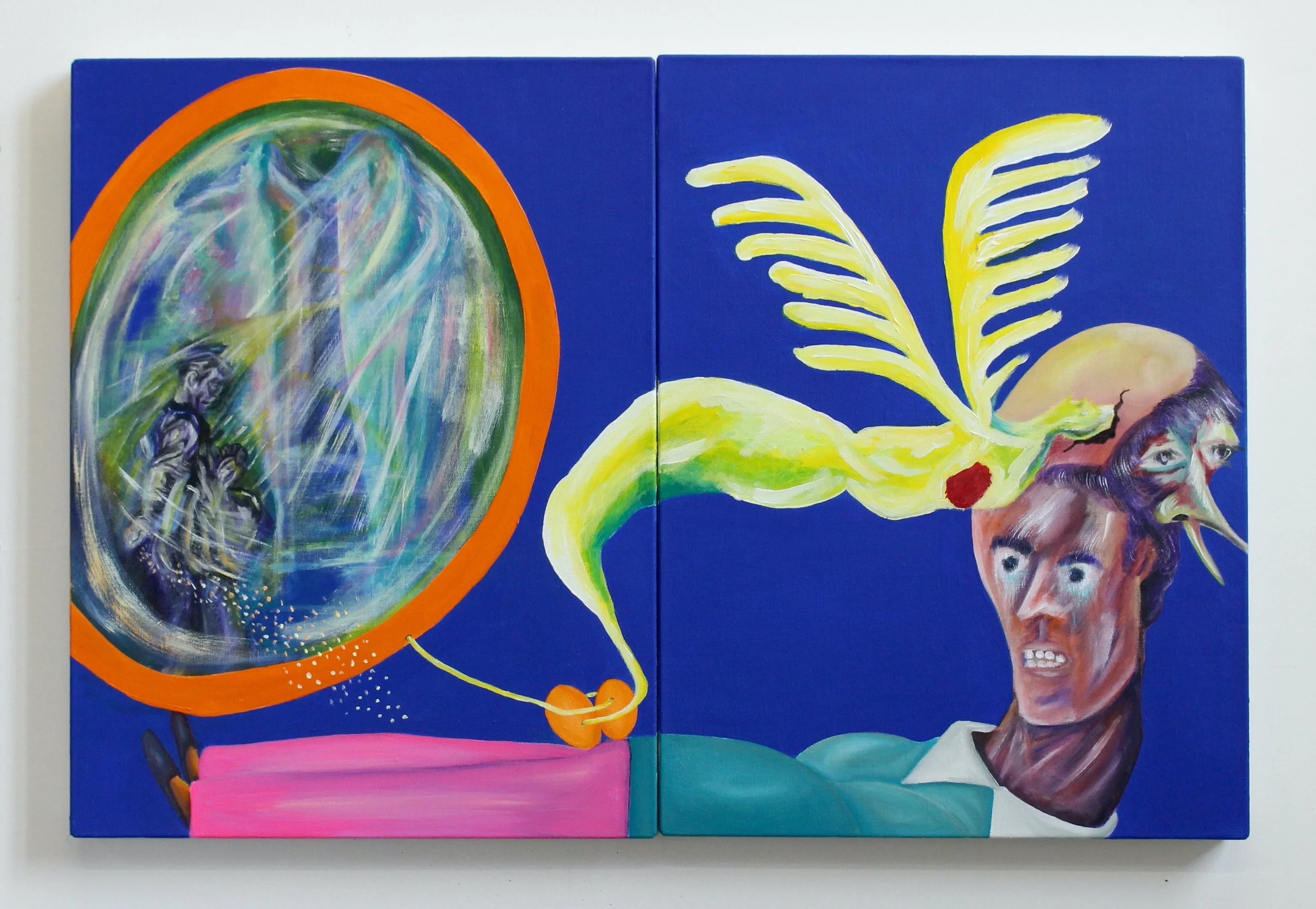 Standing Eggs, 2025. Acrylic on canvas — 60 x 90 cm