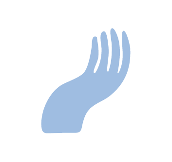 Grafische Darstellung einer offenen Hand in blauer Farbe auf schwarzem Hintergrund.