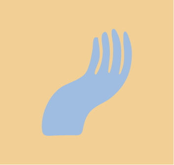 Ein stilisiertes, blauer Hand-Symbol auf beigem Hintergrund.