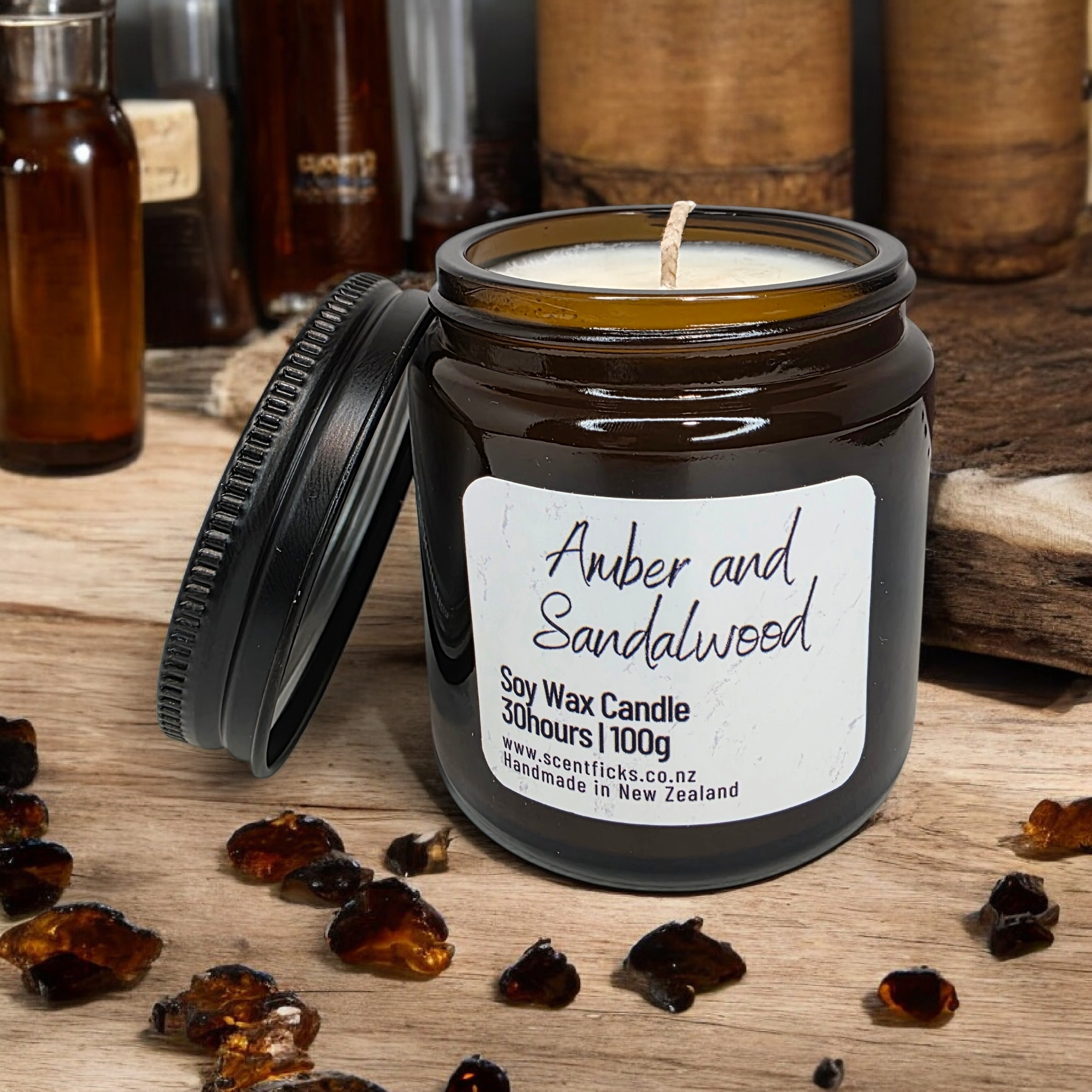 Amber and Sandalwood Scented Soy Candle
