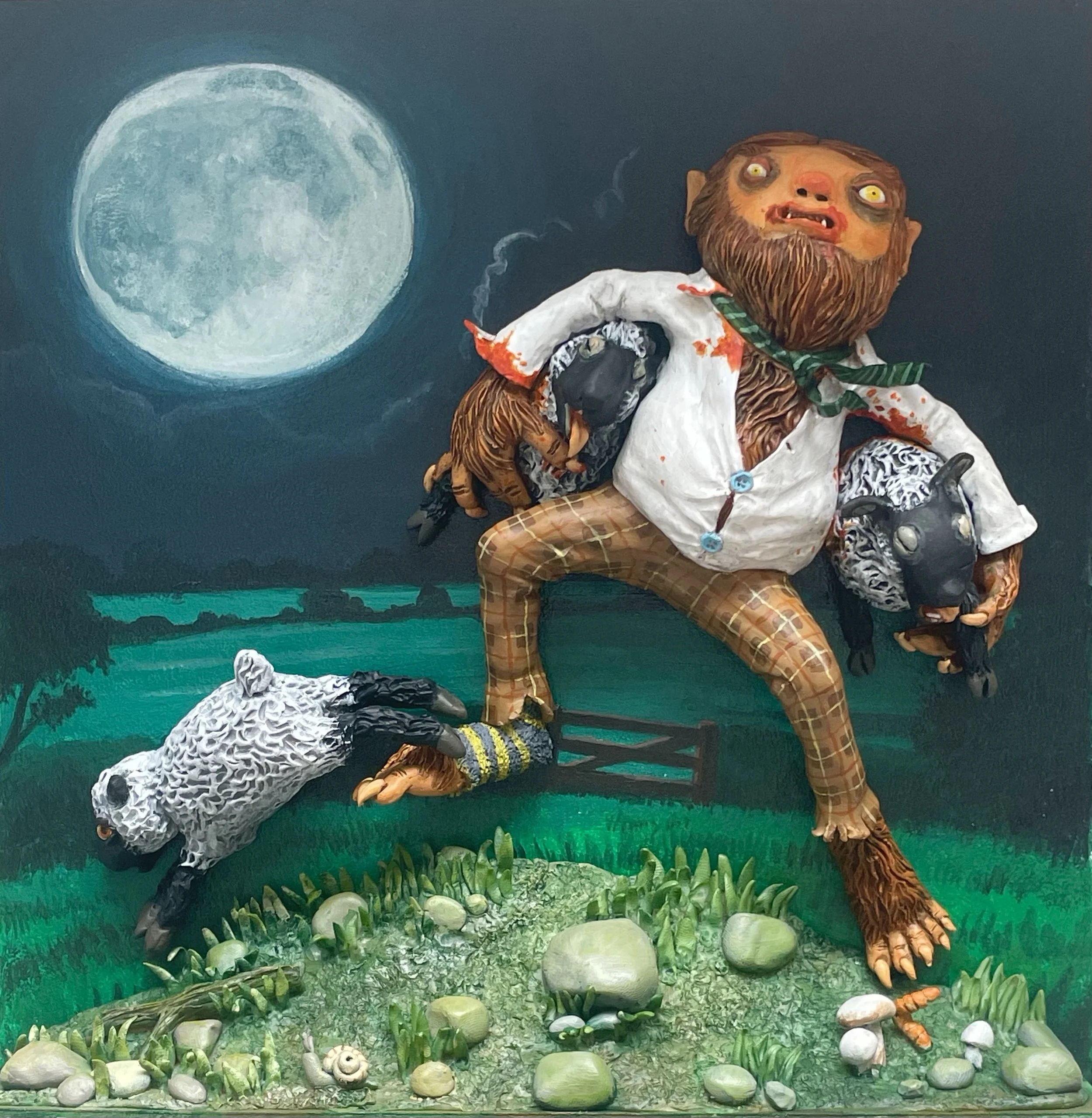 Werewolf
27cm x 27cm including frame SuperSculpey and Acrylic Paint