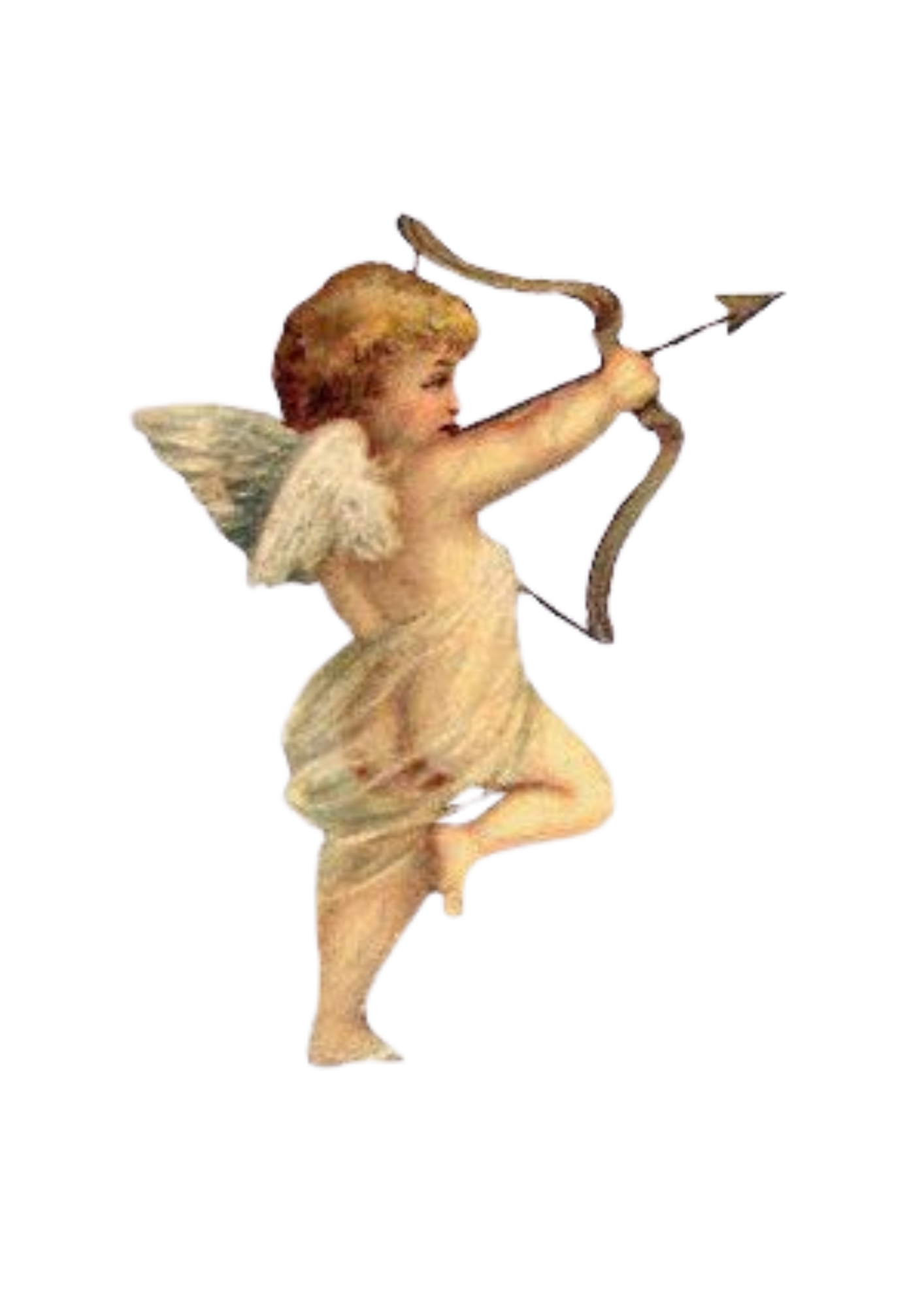 Figura de uncupido niño con alas, disparando una flecha con un arco.
