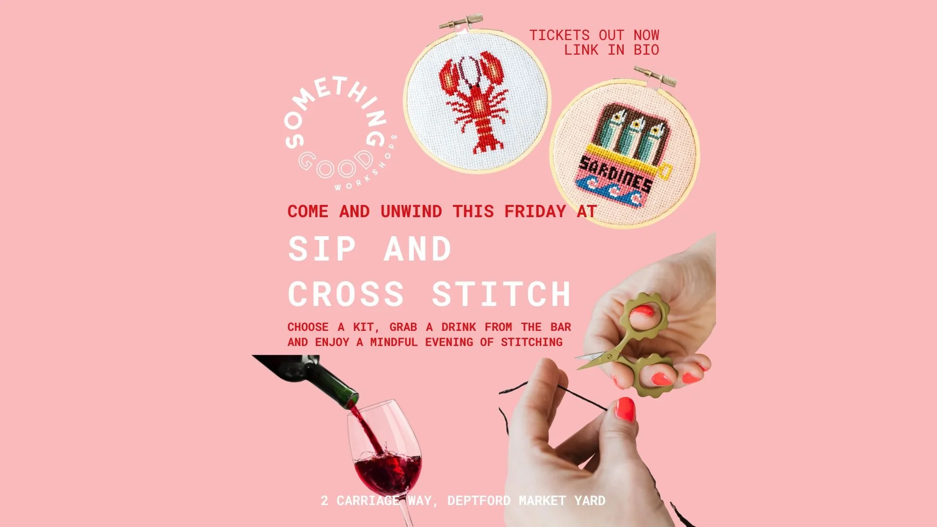 Friday Night Sip + Cross Stitch 