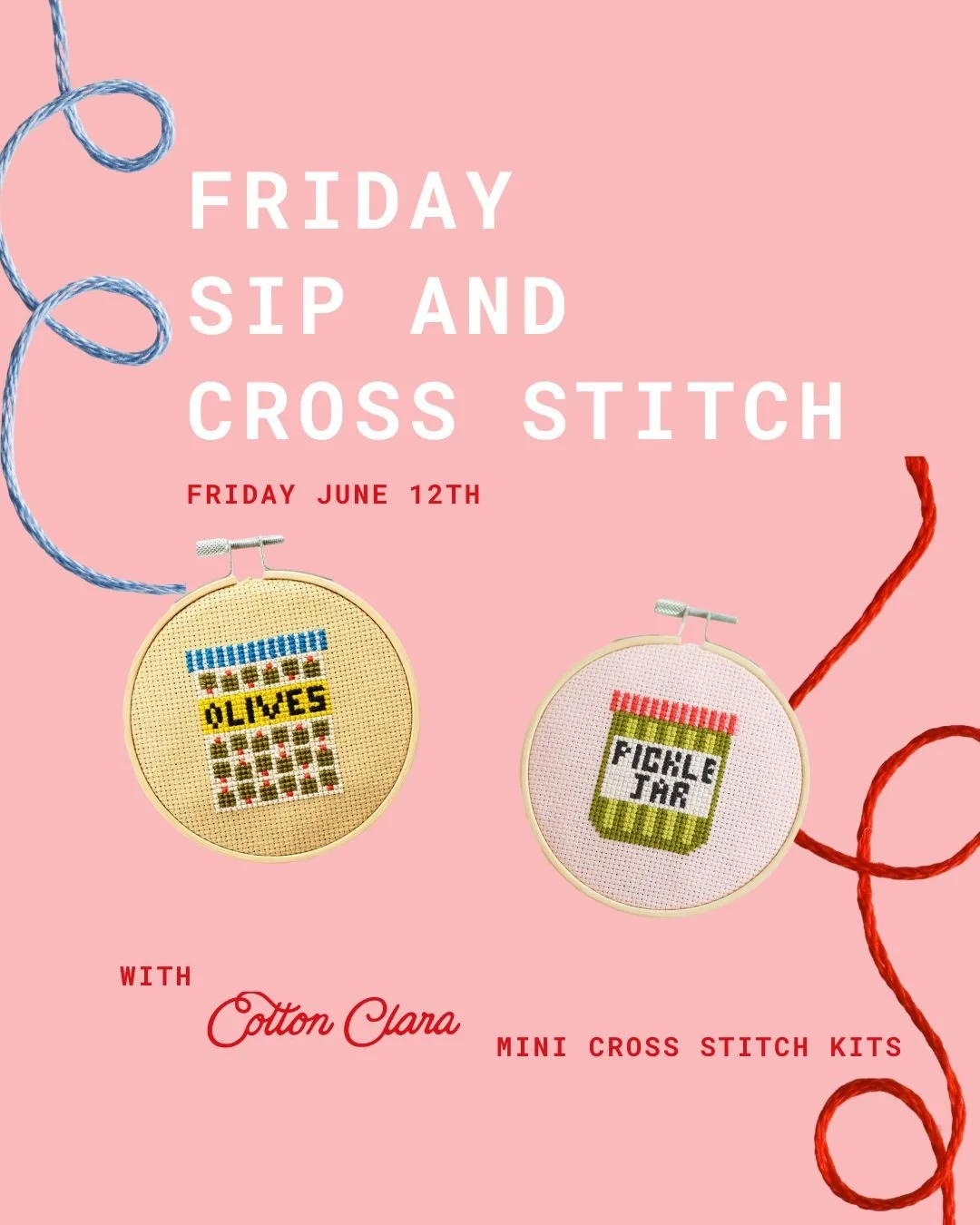 Friday Night Sip + Cross Stitch 