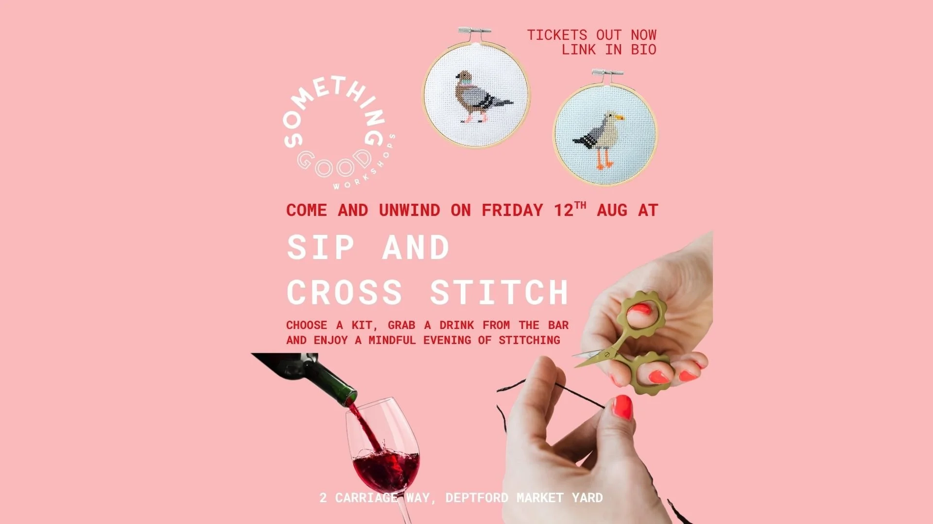 Friday Night Sip + Cross Stitch 