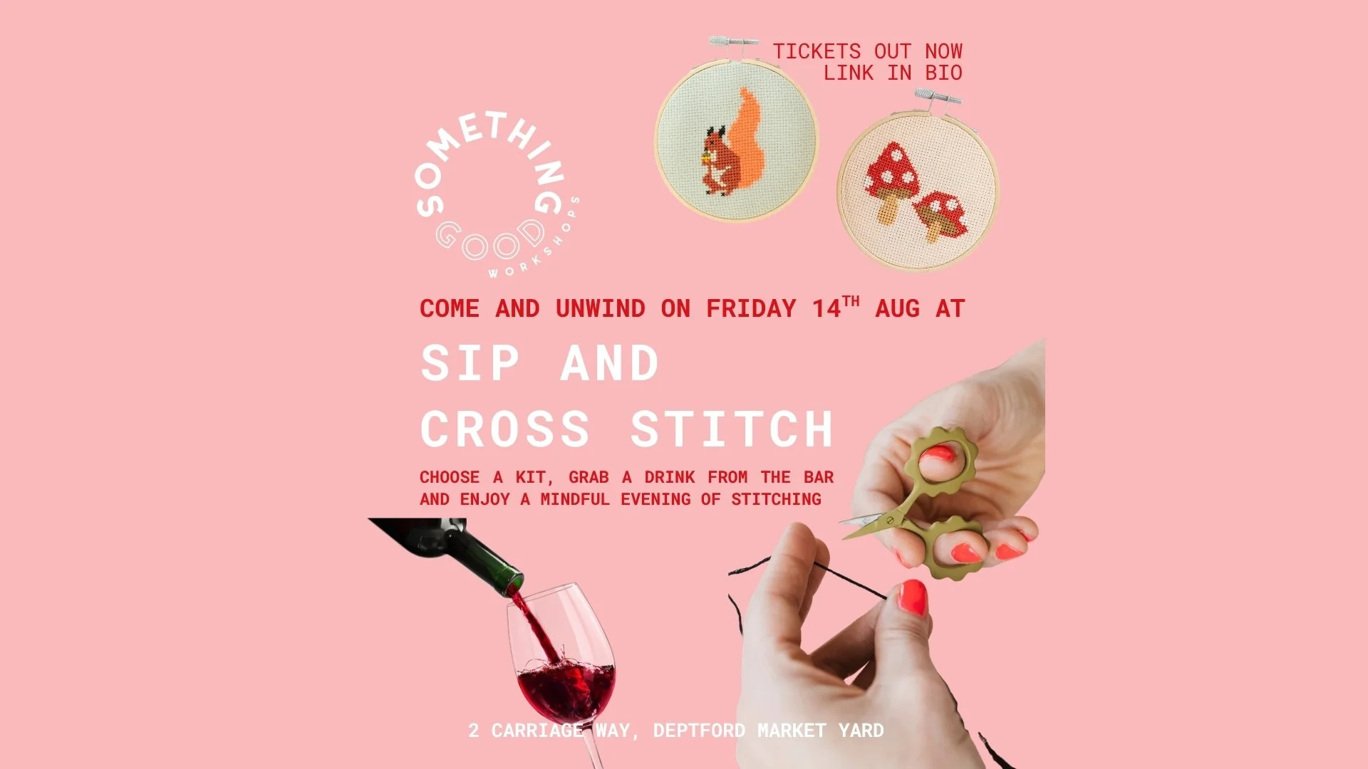 Friday Night Sip + Cross Stitch 