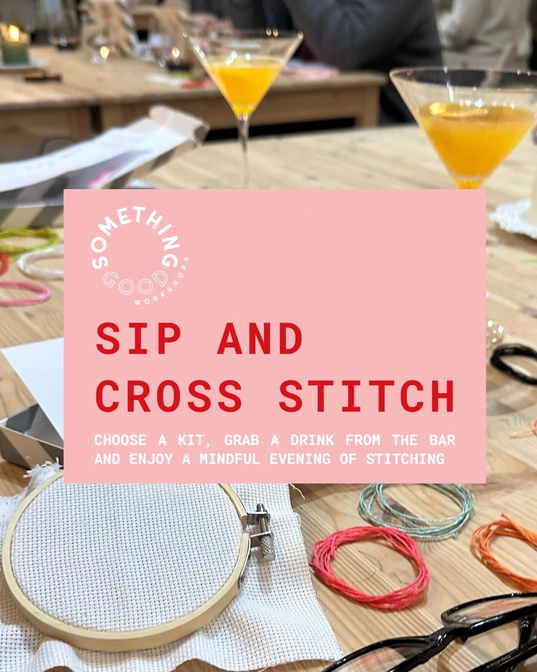 Friday Night Sip + Cross Stitch