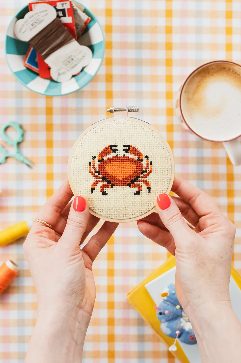 Cotton Clara Mini Cross Stitch Kit - Crab