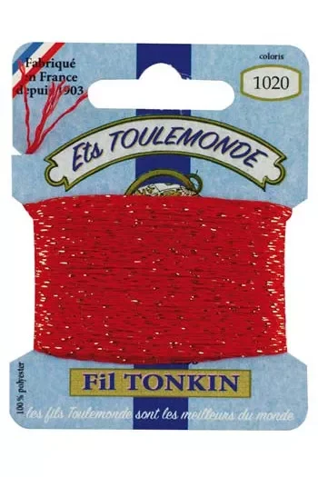 Embroidery thread -  Red with a golden strand