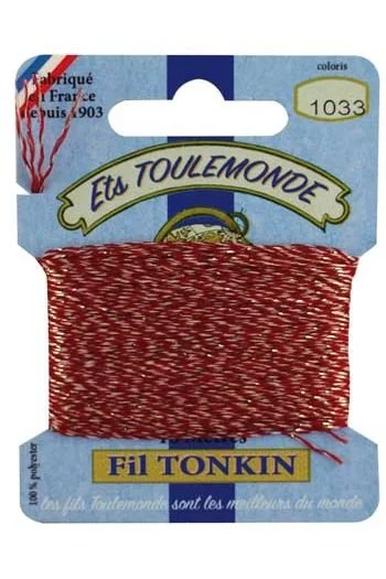 Embroidery thread - Two-tone red with a golden strand