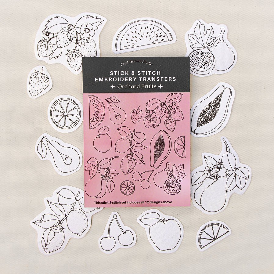 Orchard Fruits Stick & Stitch Soluble Embroidery Transfer Set