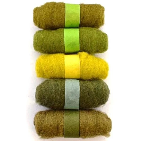 Felting Fibre Wool Greens Natural
