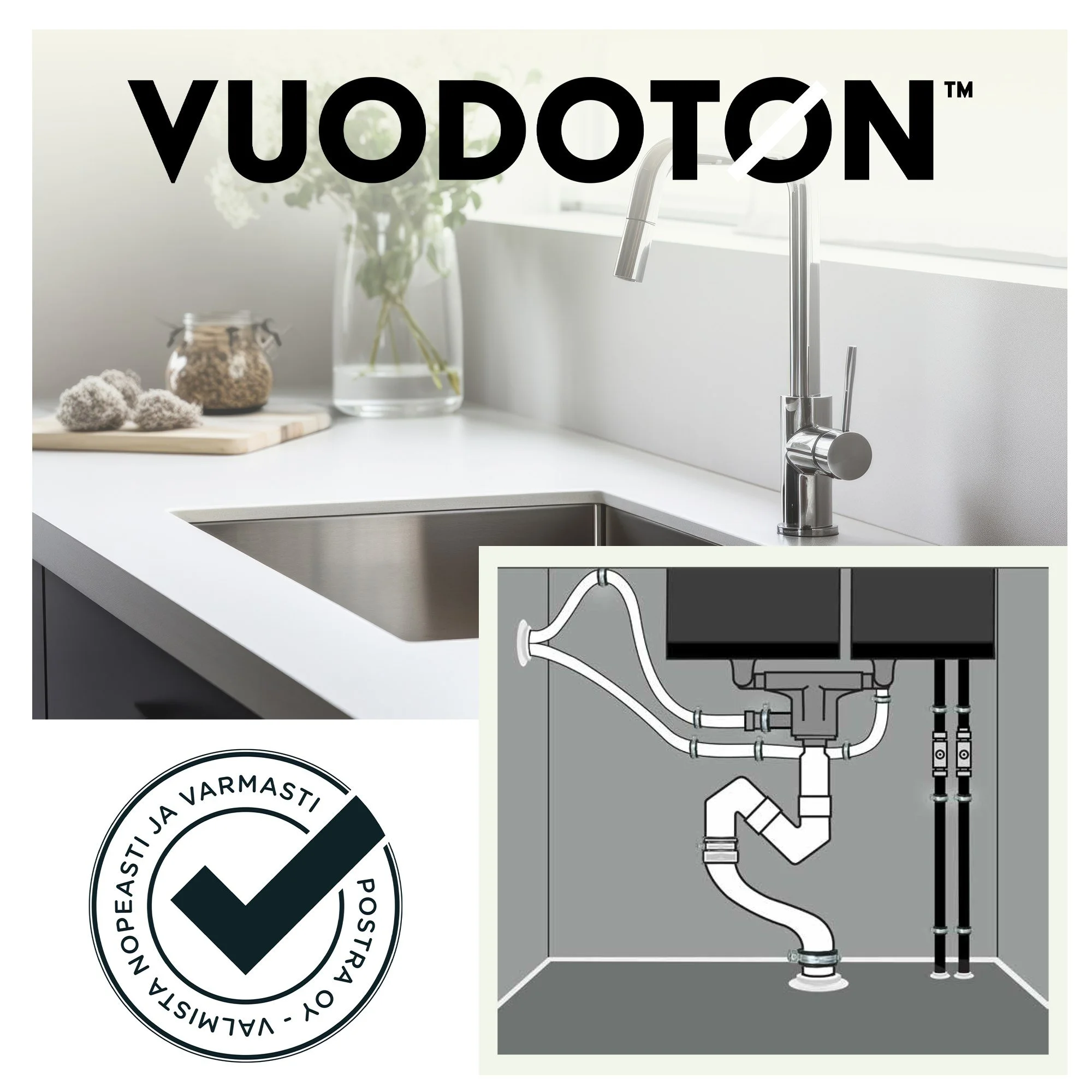Tiesitk&ouml;, ett&auml; vain noin 2% kotitalouksien allaskaapeista on kunnossa! Ehk&auml;ise pesualtaan vuodot kotona ja taloyhti&ouml;ss&auml; kiinte&auml;hintaisella Vuodoton&trade; -paketilla.

Vuodoton&trade; keitti&ouml;n allaskaappi- palvelu s