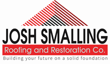 Logo for Josh Smalling Roofing and Restoration Co. with a stylized red and black roof graphic