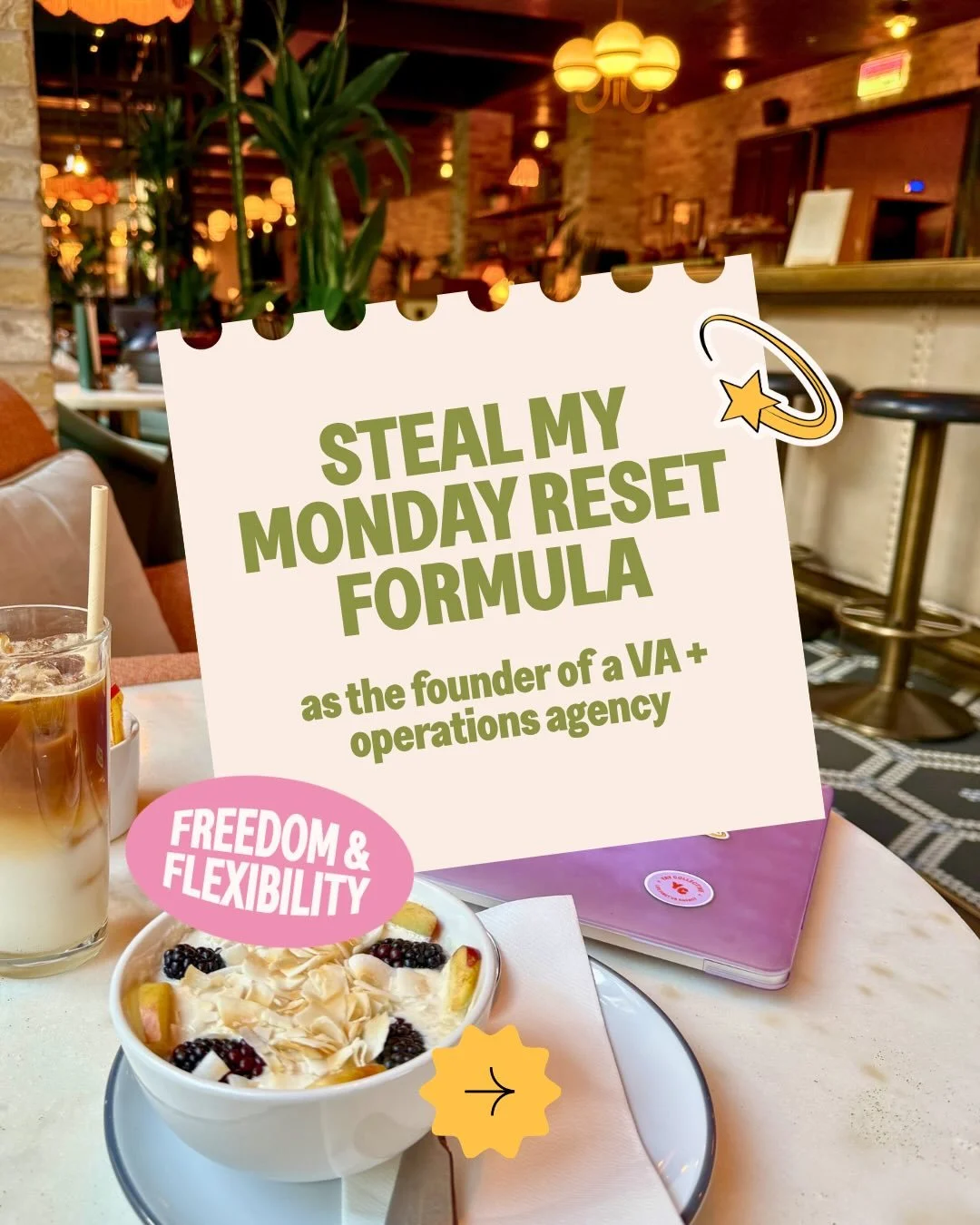 Get in, we&rsquo;re upgrading our Monday morning routine 🗓️

I used to open my laptop and go straight into client work, flick between messages, and by lunchtime I was DECEASED.

Now Mondays look different af.

9 till 1 is blocked as a reset window. 