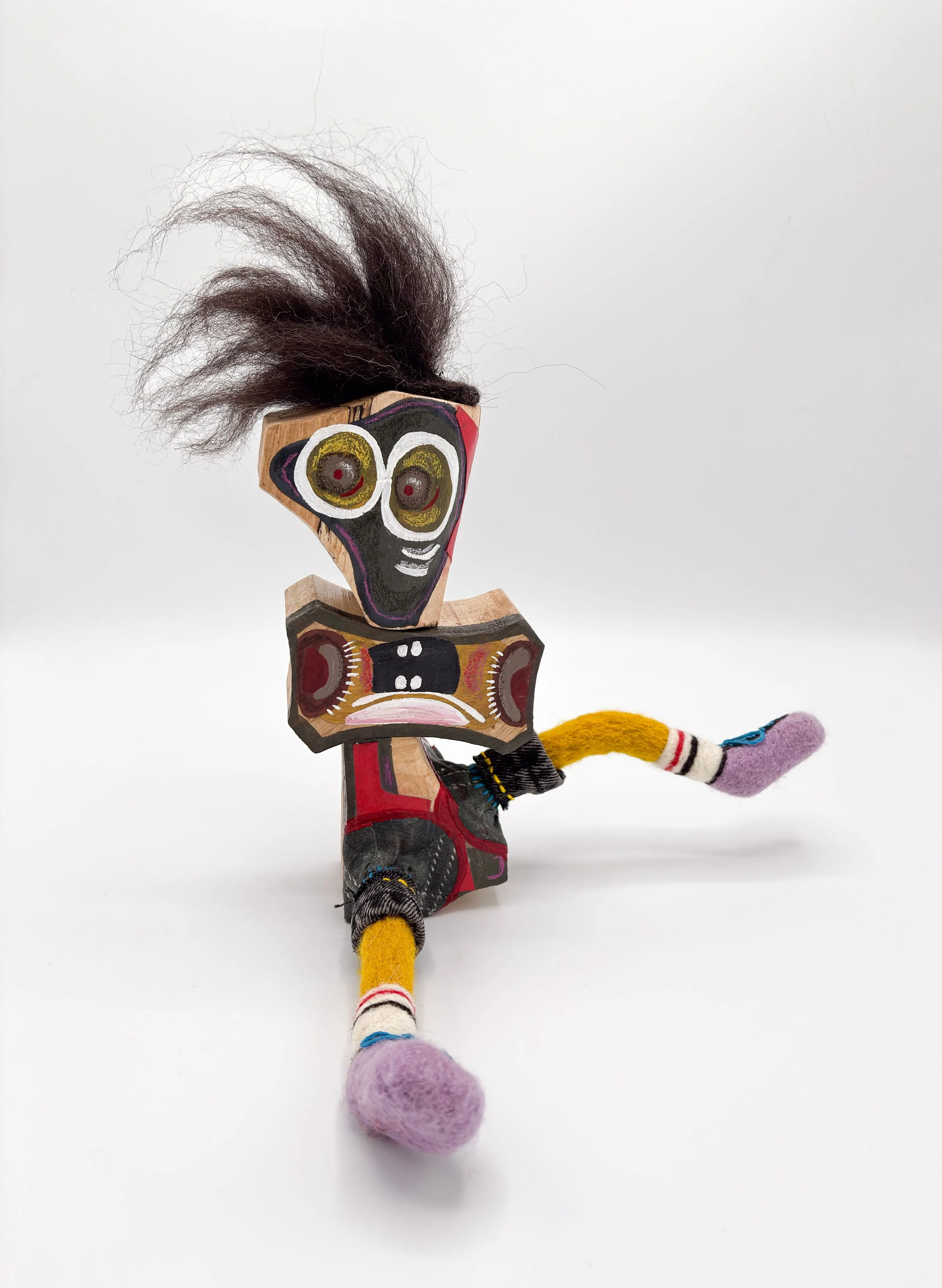 Anxious Being IV, 2026 - Wooden and fibre creature sculpture - h26 x w25 x d20 cm